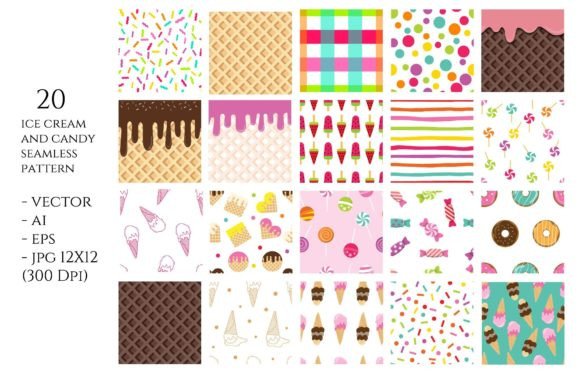 20 Ice Cream-Candy Seamless Pattern: A Versatile Design Asset for Creative Projects