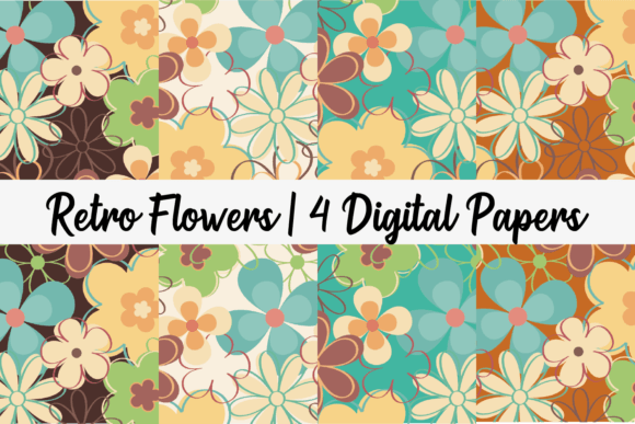 Retro Flowers Digital Paper Set