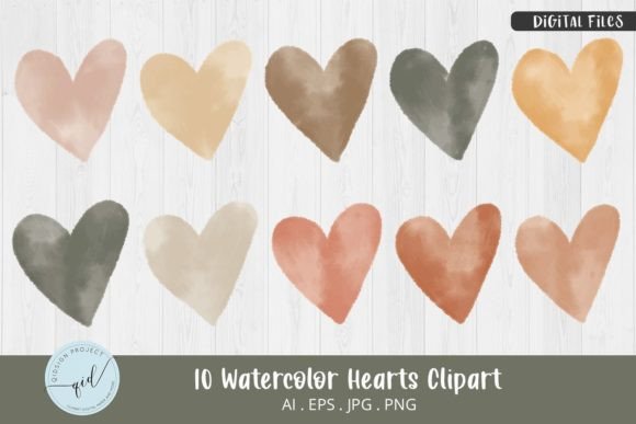 Watercolor Hearts Clipart 10 Variation