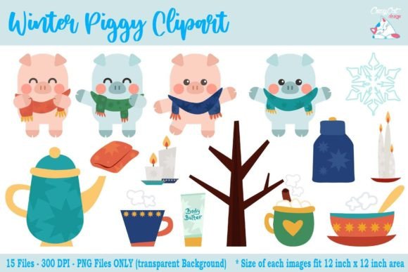 Winter Piggy Clip Art for Creative Projects